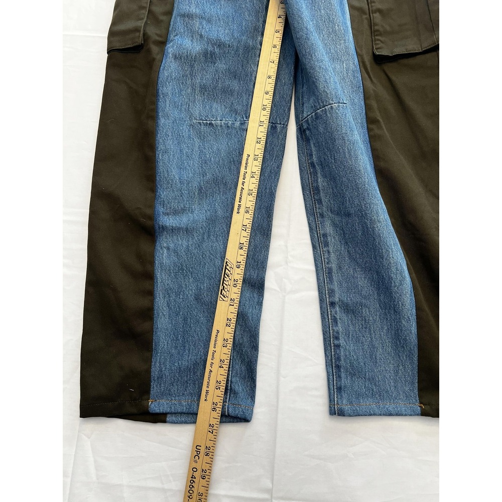 Future Collective Pants Womens 6 Blue Denim Olive Cargo Colorblock Utility - Picture 2 of 8